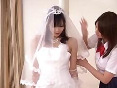 Asian schoolgirl takes her teacher  as her bride and rides her face.